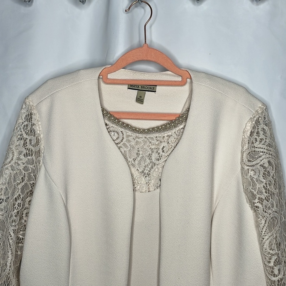 Maya Brooke Pearl Lace Cream Dress Set | Size 16 - Picture 6 of 16